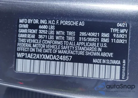 2021 Porsche Cayenne E-Hybrid z USA, uszkodzony, nr VIN WP1AE2AYXMDA24857